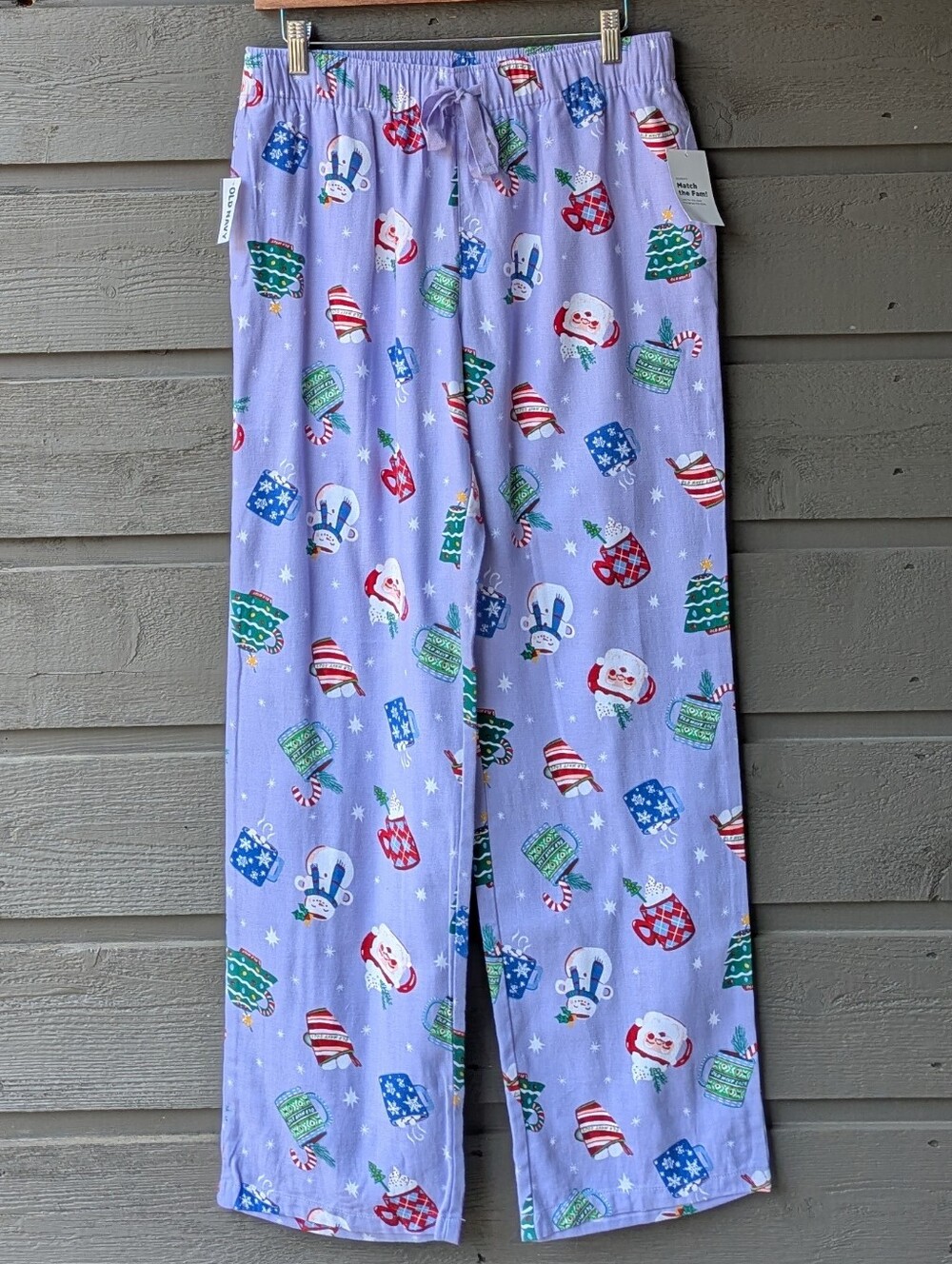 NWT Old Navy Match the Fam! Cocoa Mugs Purple Flannel Pants Small 100% Cotton